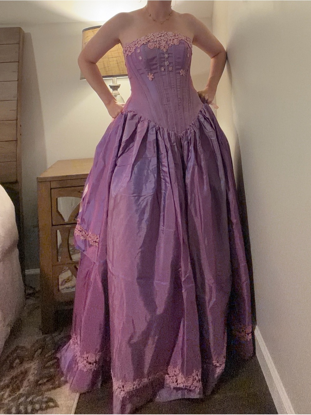 VTG 80’s Handmade Corset Tulle Ballgown Formal Purple Iridescent Party Dress